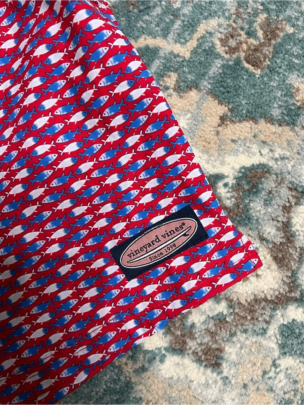 Vineyard Vines Men's Red Blue Patterned Swim Board Shorts